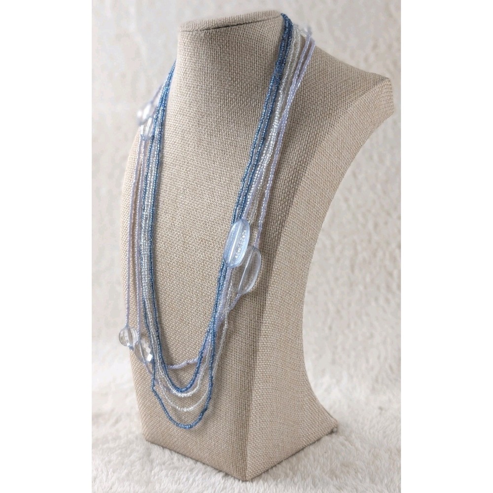 Multi Strand Blue & Clear‎ Seed Bead Necklace | Layered Boho Statement